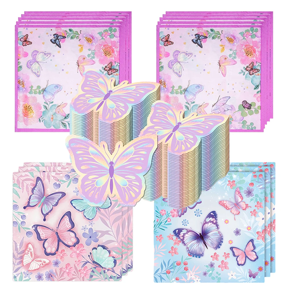 20/40/60Pcs Butterfly Shape Disposable Cocktail Paper Napkins Garden Theme Kids Girl Baby Shower Birthday Party Decor Supplies