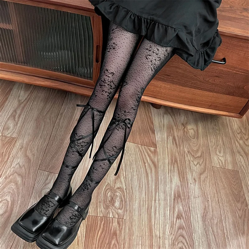 Kaus kaki tinggi paha mode wanita ramping musim panas kaus kaki panjang dekoratif busur Lolita Gothic Fishing Net Pantyhose seksi 16 gaya