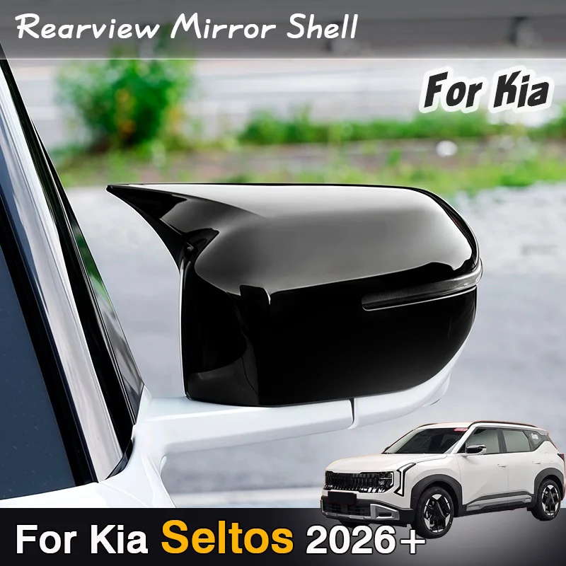 for Kia Seltos II 2026 2027 Bull horn rearview mirror protective decoration cover exterior Suitable for left hand drive vehicles