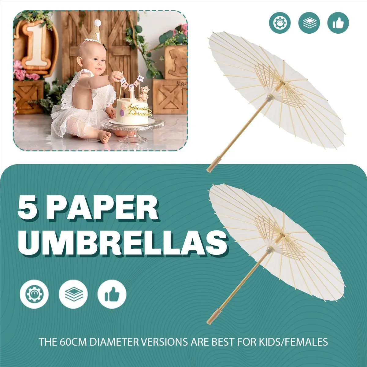 

(A26M) 5 шт. Бумажные зонтики-парасоли 60 см, белые, для самостоятельного декорирования, реквизит для фотосессий, для детских праздников, вечеринок, свадеб