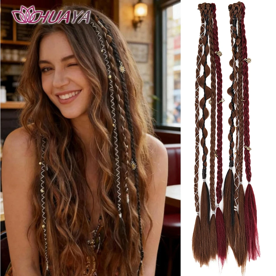 Synthetic Bohemian Style Clip on Braids Gradient Braids Heat-Resistant Hair Patches Women's Hair Accessories