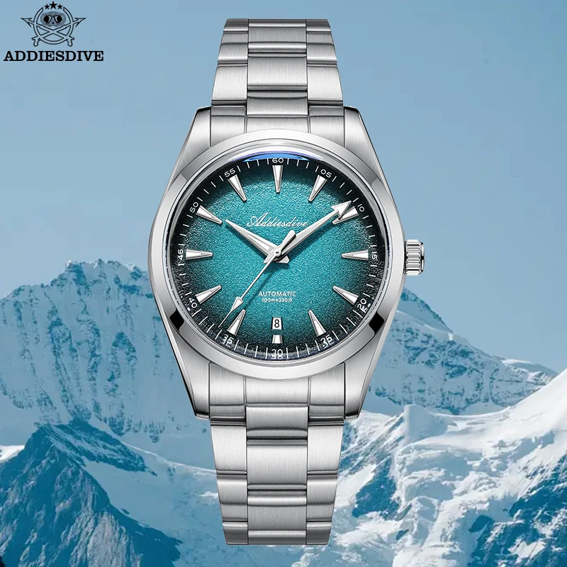 

ADDIESDIVE 39 мм мужские роскошные автоматические механические часы градиентные синие водонепроницаемые светящиеся модные часы с AR-покрытием AD2527