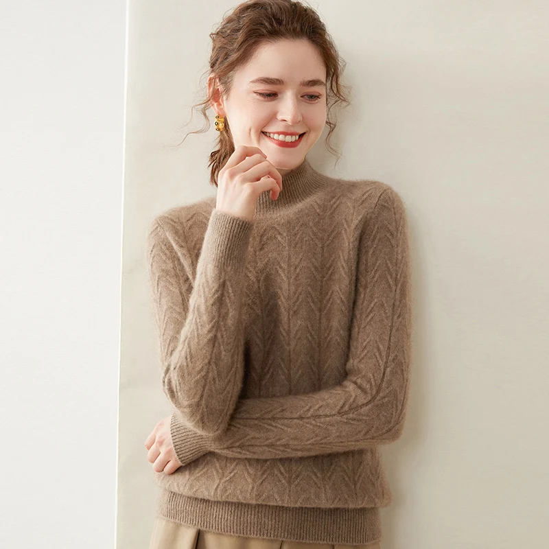 Wave Autumn and winter new 100% cashmere loose fashion cashmere sweater women's pullover half high neck warm bottom knitshirttop