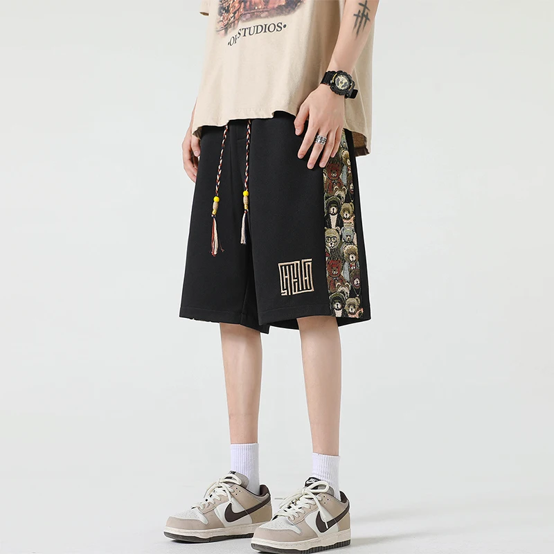 

Retro Oversize orts Men's Summer Five-Quarter Stitched Patchwork Casual Sports Pants Breathable Lightweight Straight Leg