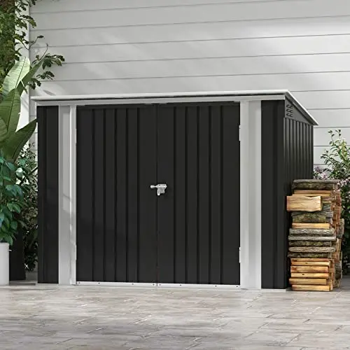 6x3 FT Horizontal Metal Shed, Outdoor Trash Can Storage Shed | Lockable Doors, Easy Lift Hinges, Garden Tools and