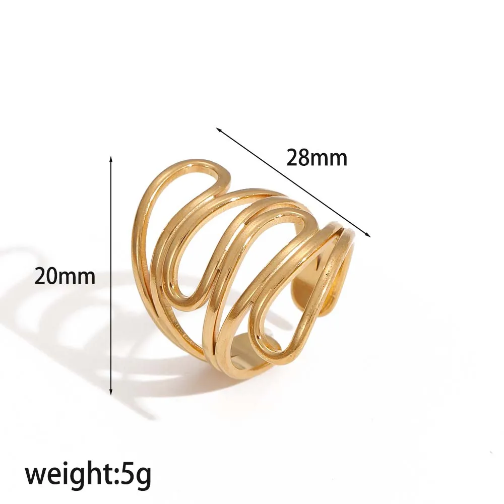 Neues Design Edelstahl Offener Ring mit Unregelmäßigen Geometrischen Linien für Damen, Wasserdicht, Modeschmuck – Detail 7