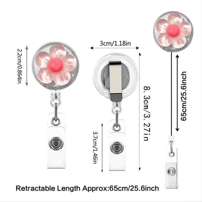 20 Pcs Flower Badge Reels Retractable Dried Floral Resin with Key Ring Nurse Badge Holder Cute ID Name Tag Holder Reels