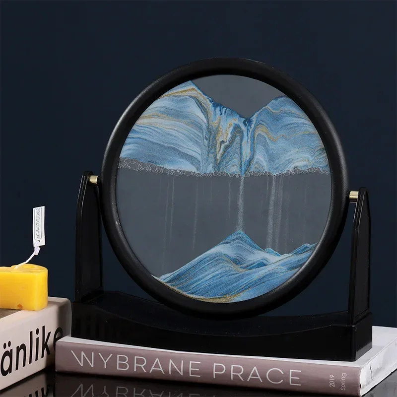 تدوير Sandscape تتحرك الرمال صورة فنية تتدفق الرمال اللوحة ثلاثية الأبعاد الزجاج المستديرة الرمال المتحركة الساعة الرملية مكتب ديكور المنزل هدية