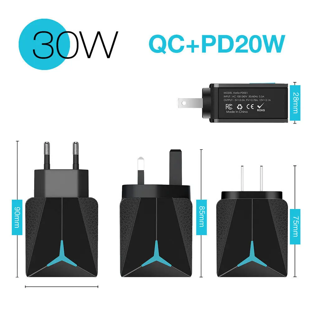 30W Fast Charger QC3.0 USB Mobile Phone Fast Charging For iPhone 13 USB Hub Mains PD Wall Charger Adapter Plug Travel