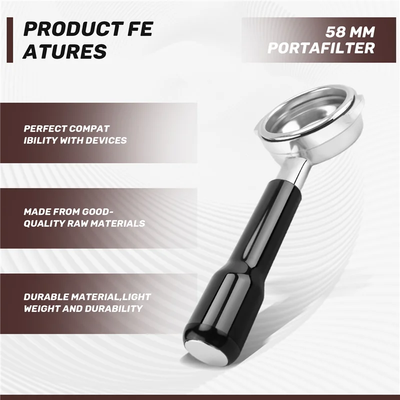 AF93-58 mm bodenloser Siebträger, 2-Ohr-Espresso-Siebträger mit Filterkorbteilen für E61 Rocket, Faema, Rancilio Coffee Mach