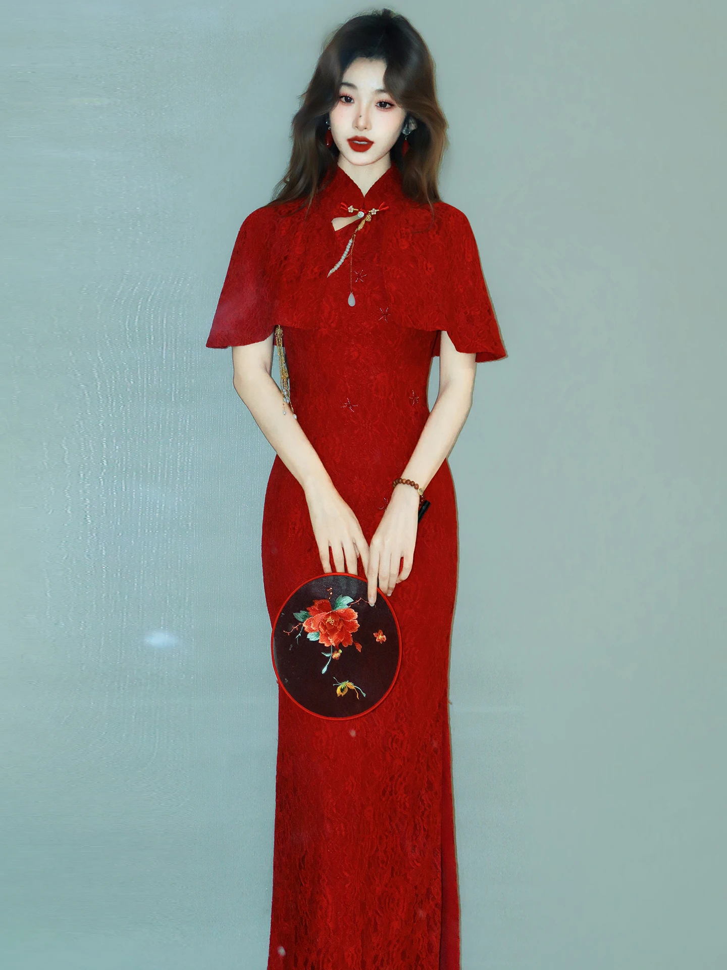 

Red Wedding Dr with awl New Chinese Sle 2026 High End Small Size Beaded Breathable Long Qipao for Brides