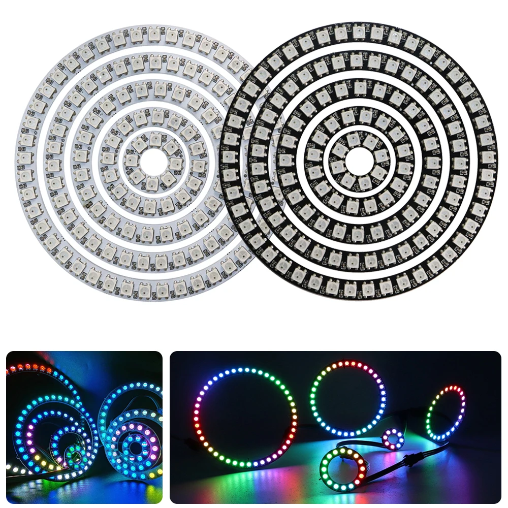 8ถึง45พิกเซล WS2812B DC5V DIY แหวน LED แยกที่อยู่ได้ WS2812ในตัวโมดูล IC 5050 RGB กลมไฟวงกลม