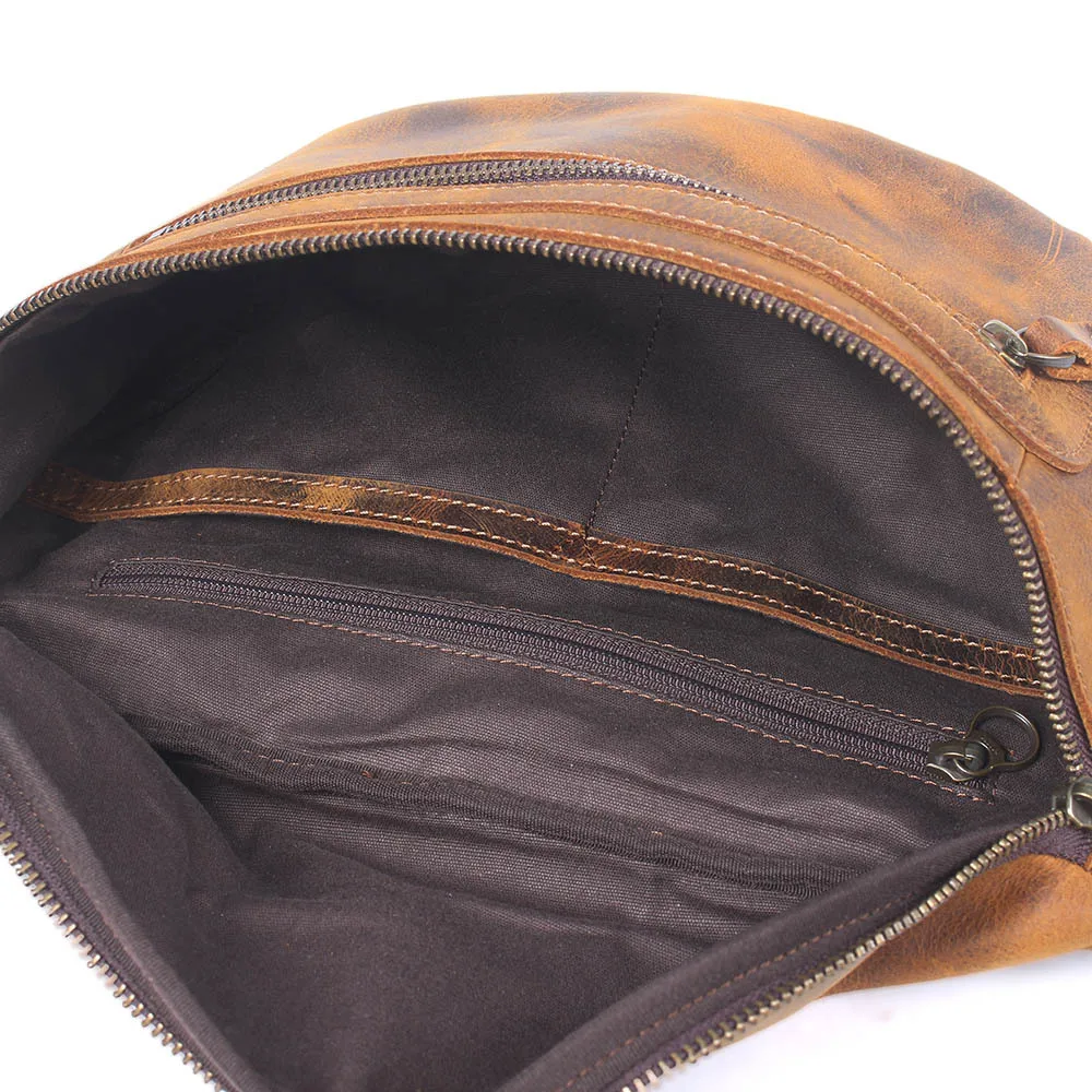 Genuine Leather Chest Bag Vintage Cowhide Sling Anti-Thief Crossbody Shoulder Bag Chest Daypack Male Travel Hiking Bags