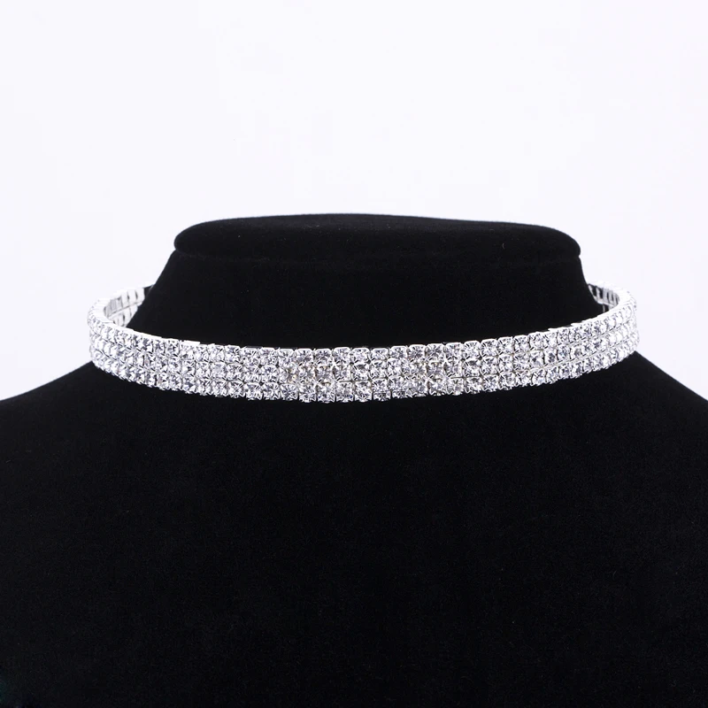 Bridal Wedding Choker Necklaces Silver Plated Crystal Rhinestone Party Diamante Choker Jewelry for Women