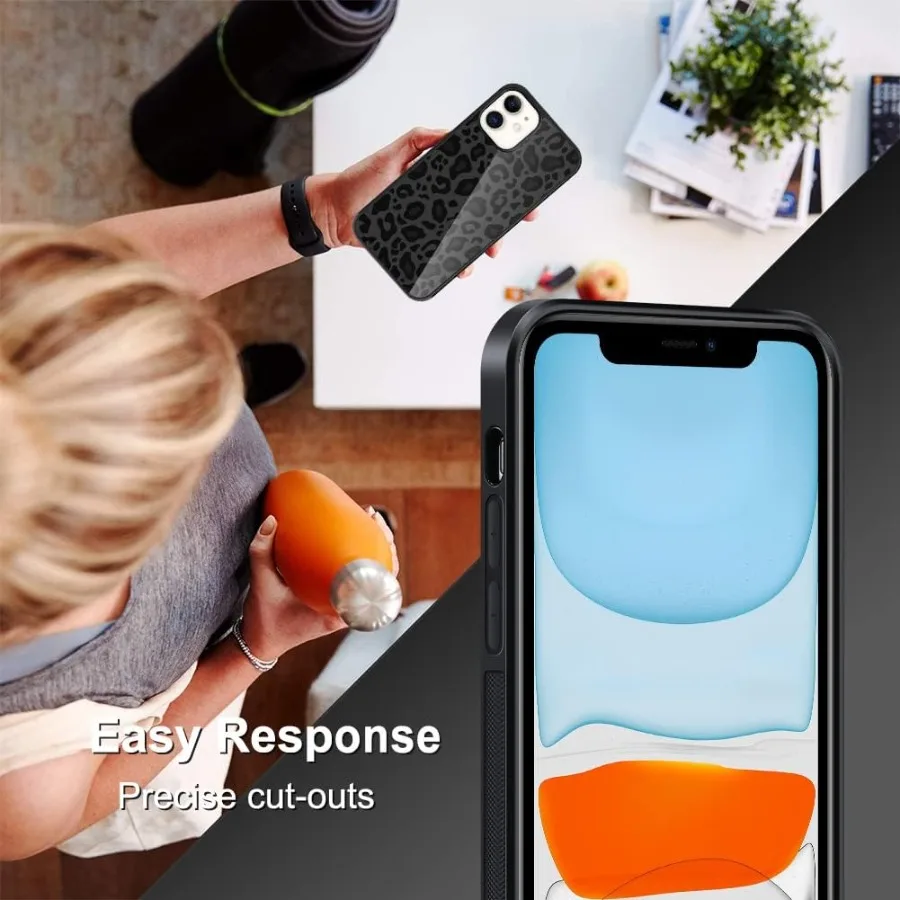 Compatibile con la custodia per iPhone 11 modello carino stampa leopardo nero ghepardo + protezione schermo copertura antiurto per pneumatici