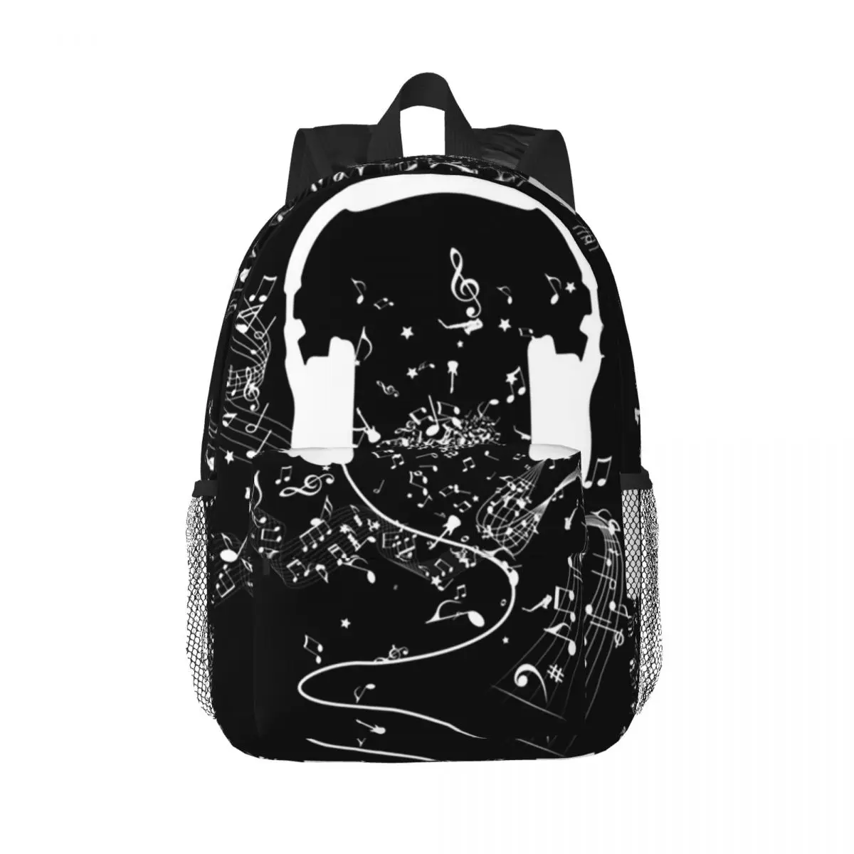 

Headphones And Music Notes White Backpacks Teenager Bookbag Cartoon Children School Bags Travel Rucksack Shoulder Bag