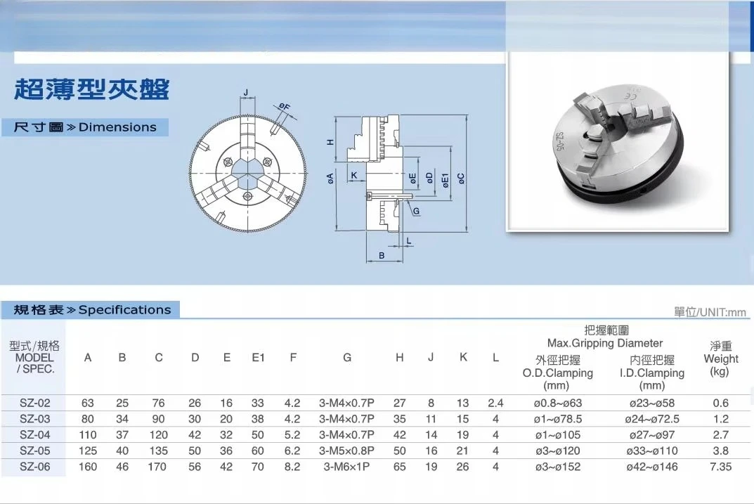 Three Jaw Manual Chuck Super Thin Chucks SZ-02 03 04 05 06