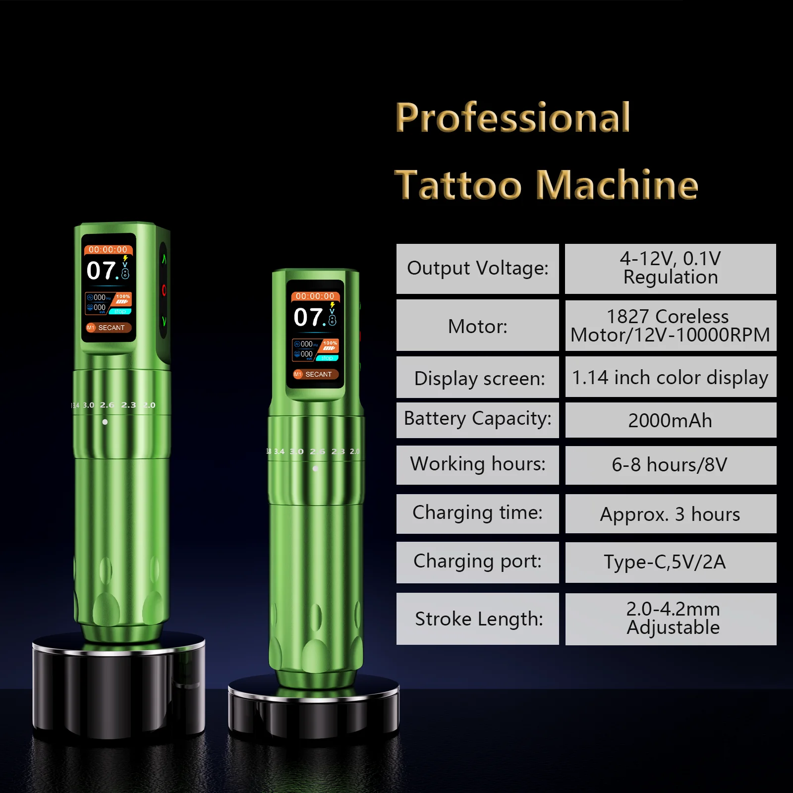 BIGWASP Wireless Tattoo Machine Rotary Pen Adjustable Stroke 2.0-4.2mm OLED Display 2000mAh Battery Coreless Motor Tattoo Pen