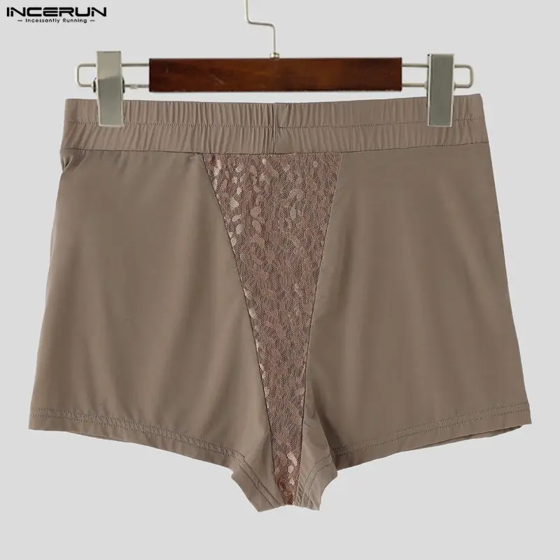 INCERUN Men's Shorts Lace Patchwork See Through Elastic Waist Men Bottoms Sexy Summer 2026 Homewear Casual Cozy Shorts For Man