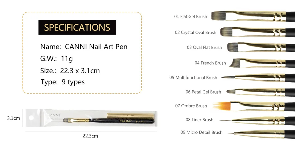 CANNI Nagelstift, professionelle Nagel-Maniküre-Werkzeuge, Farbverlaufs-Malstift, hochwertiger Liner-Pinsel, französischer Gel-Nageldesign-Pinsel – Detail 5