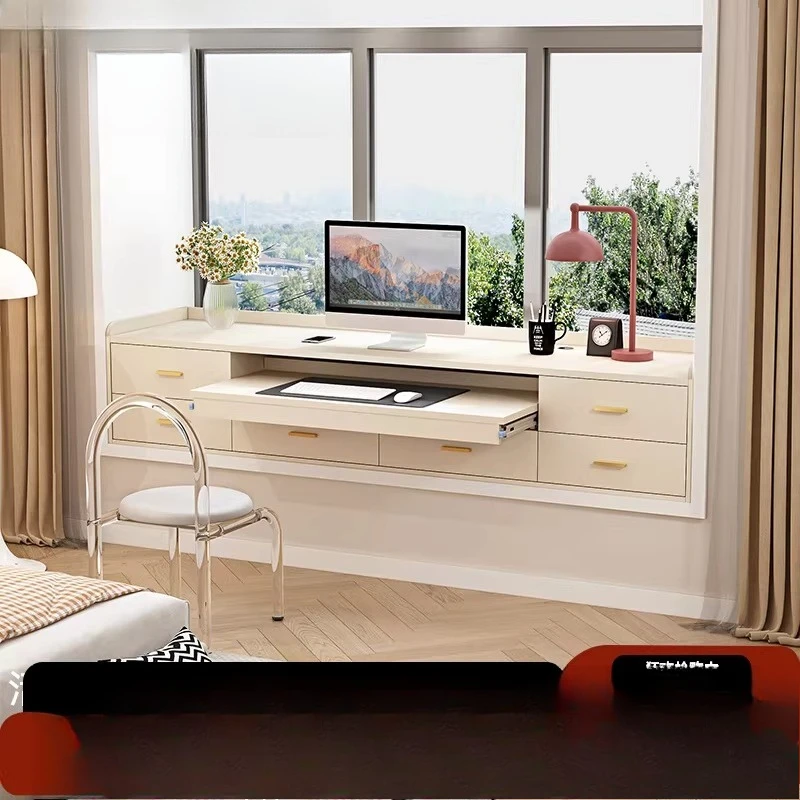 Cream wind pull-out bay window desk balcony renovation computer desk floor-to-ceiling drawer retractable locker bedroom 8L56