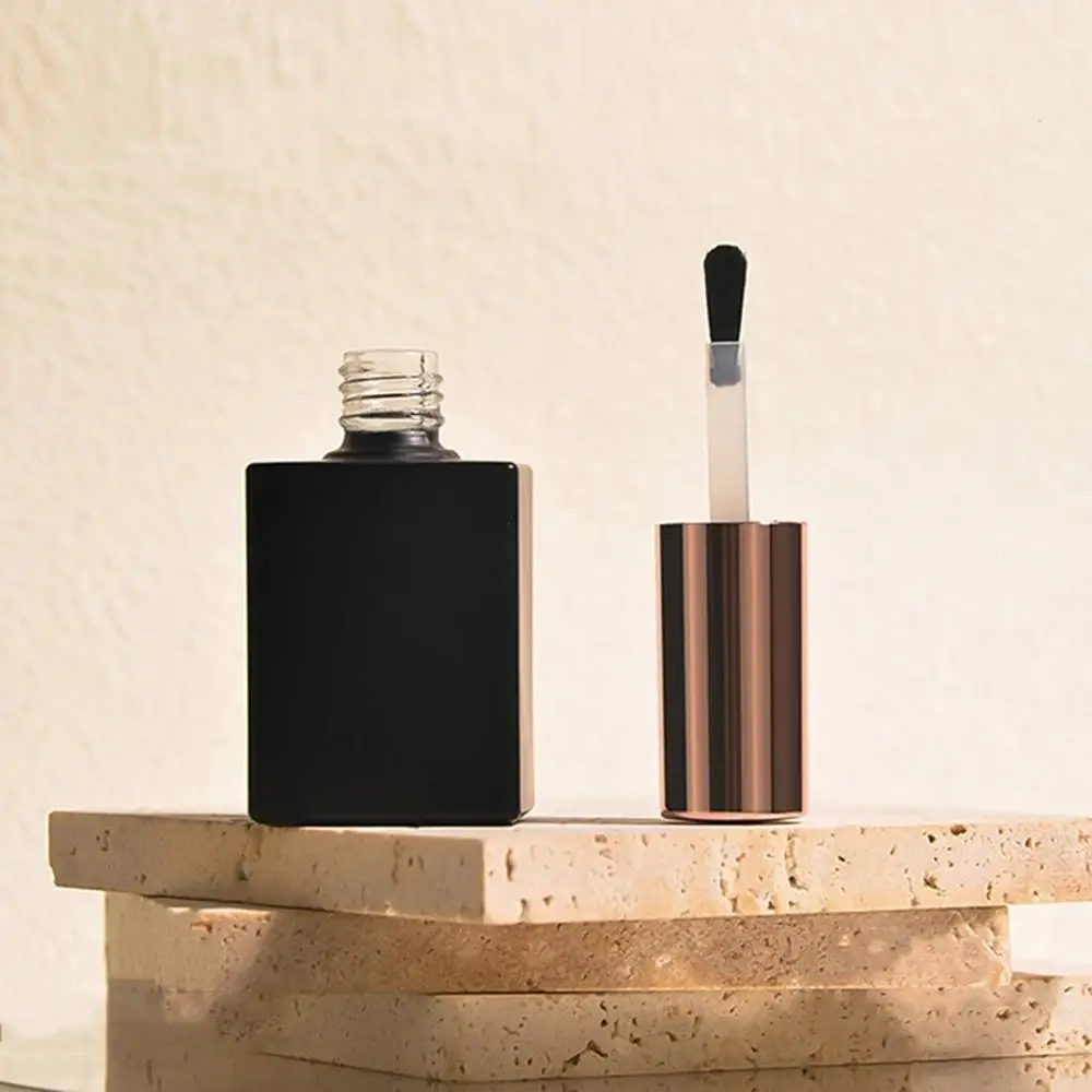 1PC 15ml Black Square Makeup Bottle Empty Nail Polish Glass Bottle Nail Gel Container Filled Storage Box with Makeup Tube Brush