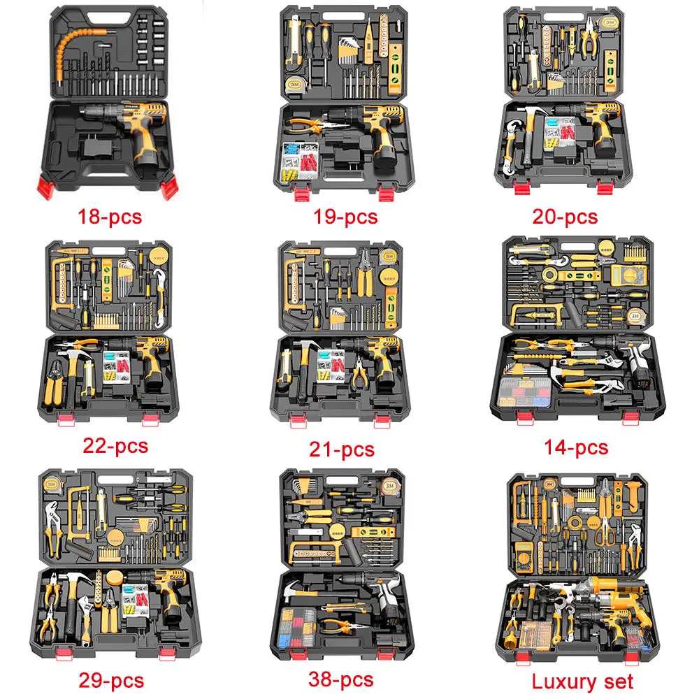 174 Pcs Hot Cal Hardware Power Combo Kit Cordless Drill Machine Set with Other Hand Wrench Pruning Tool Box Set Power Tools Set