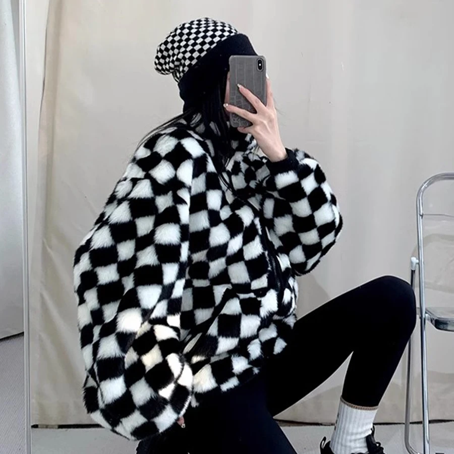 

NIGO LP Women's Winter Checked Warm Colorblocking Zipper Long Sleeve Cotton Jacket #nigo61312