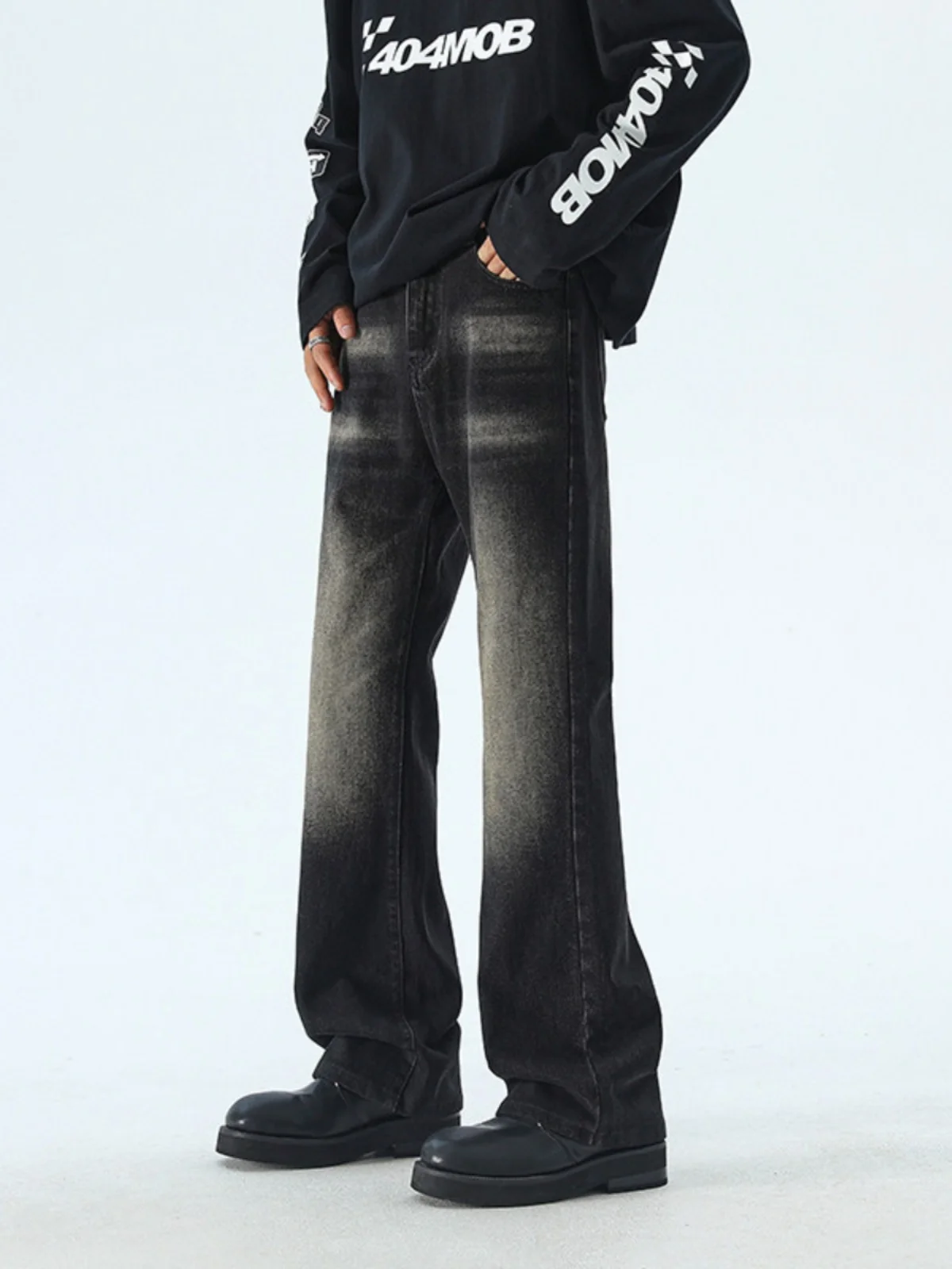 

Bla Loose Straight Leg Jeans Men's Retro American High Street Vibe Slimming Wide Leg Pants Youth Trendy Wear Resistant