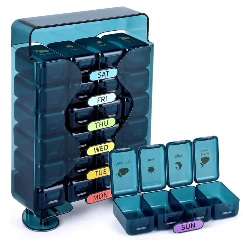 Weekly Pill Organizer 4 Times a Day Pill Organizer with Drawer Designed Large Travel Pill Case 7 Day Medicine Case Box