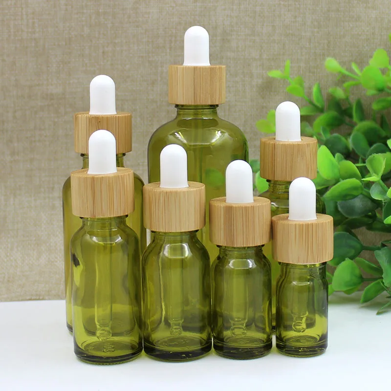 

5-100ml Olive Green Dropper Bottle Empty Liquid Essential Oil Sub-bottling Glass Aromatherapy Pipette Refillable Bottle