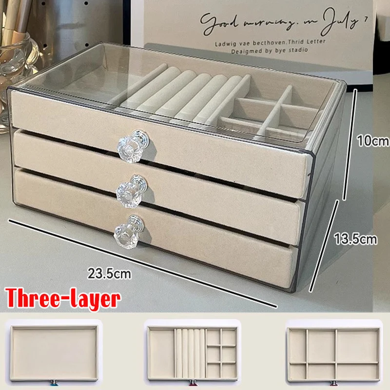 

Акриловый бархатный ящик для хранения ювелирных изделий с 3 ящиками, чехол для женщин, штабелируемый ящик для хранения серег, ожерелий, браслетов, держатель для ювелирных изделий