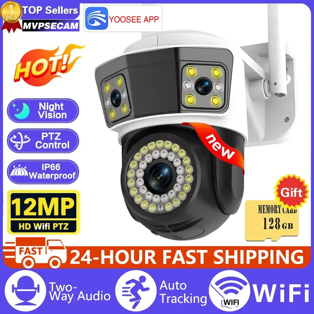 

WIFI IP Camera 6K 12MP HD Three Lens PTZ Camera Outdoor Motion Detection Security Camera Waterproof Surveillance