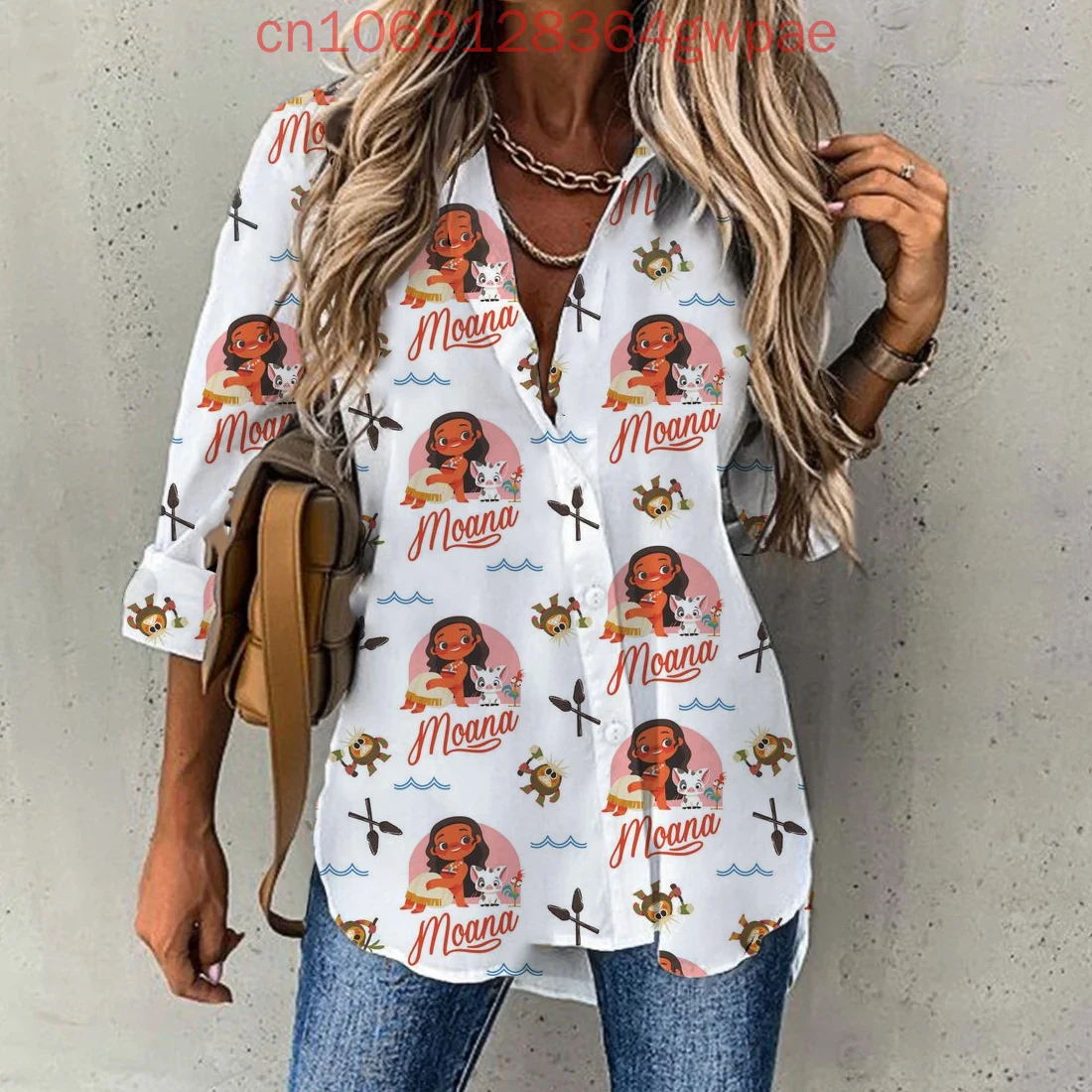 2025 Disney Monan Casual Blouse Dames Shirt Met Lange Mouwen Knop Vest Elegant 3D Ademend Dames Hawaiiaanse Shirts Tops