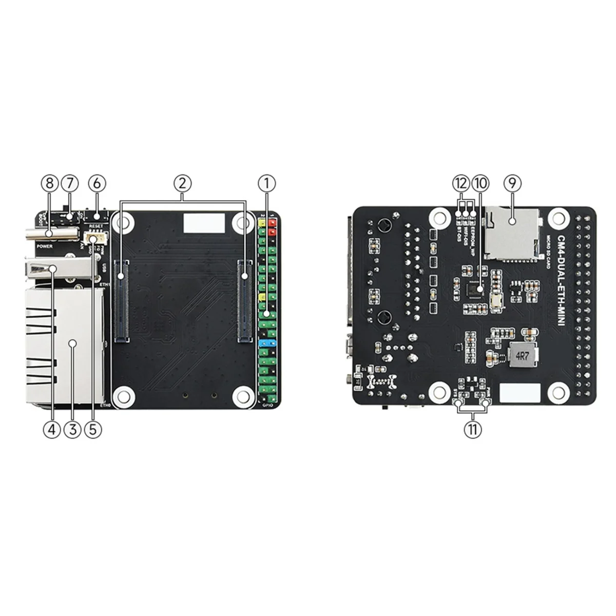 CCDD MINI Dual Ethernet CM4 Carrier Board dla RPI Compute Module 4 Lite EMMC Expansion Base Board