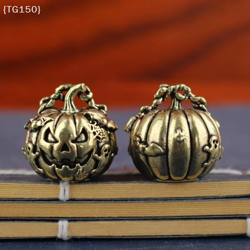 【TG150】〔T〕Vintage Brass Halloween Jack O Lantern Figurine With Exquisite Carvings For Home Decor Holiday Gift【WT】