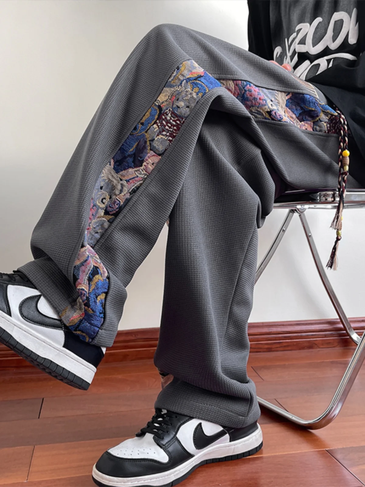 

Мужские осенние свободные прямые брюки Bear Patchwork, спортивные штаны, модные повседневные брюки, молодежный стиль