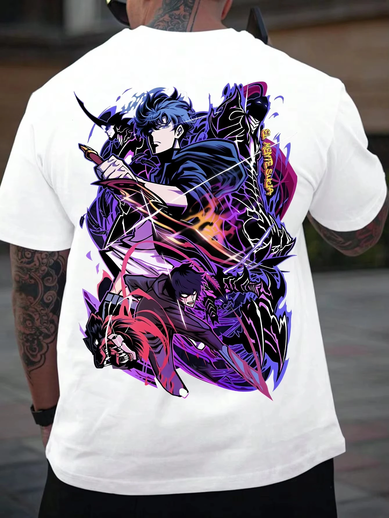 

2025 Summer New Men's Pattern T-shirt Vitality Purple and Black Street Wear Design Breathable Round Neck Short-sleeved T-shirt
