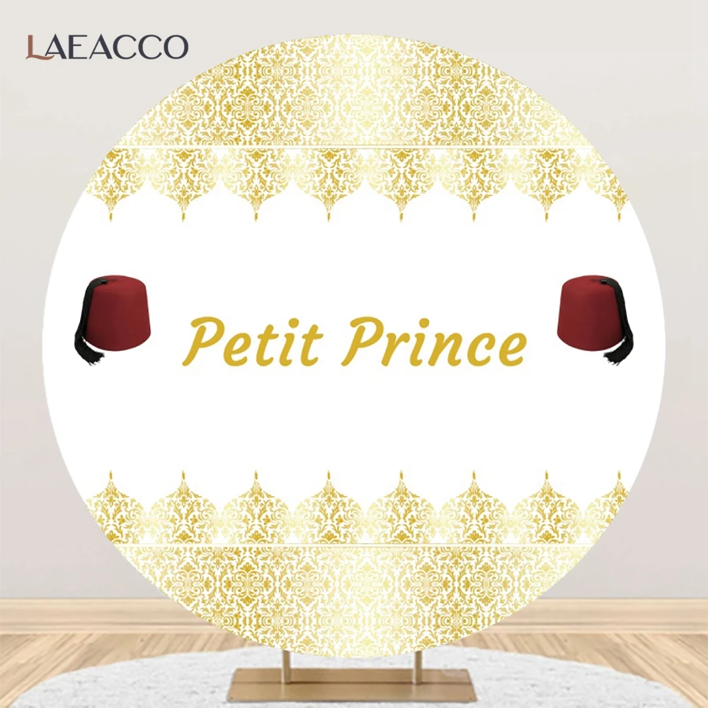 

Petit Prince Old Vintage Gold Flower Pattern Green Hat Baby Birthday Party Round Photographic Backdrop Customized Backgrounds