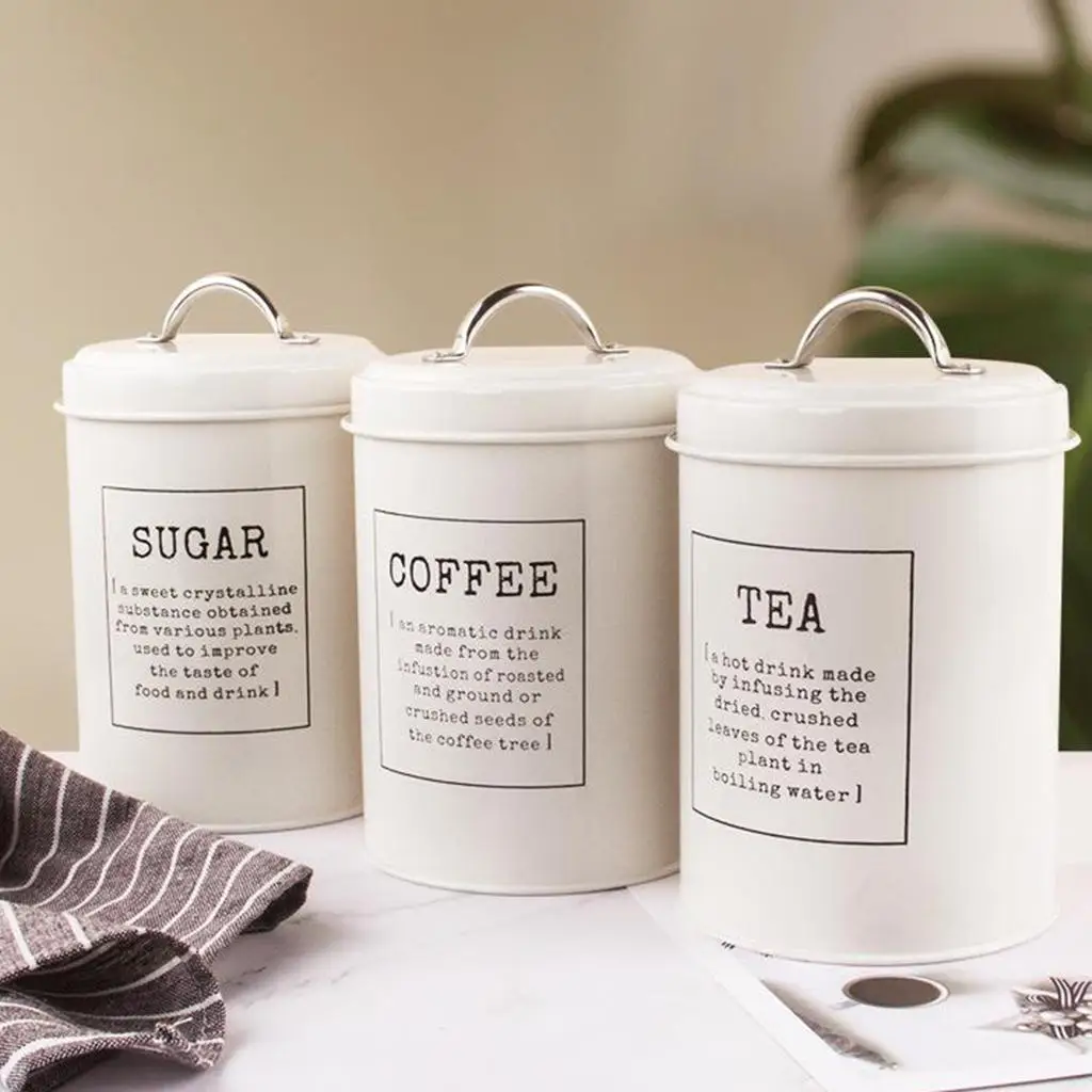 3x iron tea coffee sugar canister storage glasses containers kitchens futte