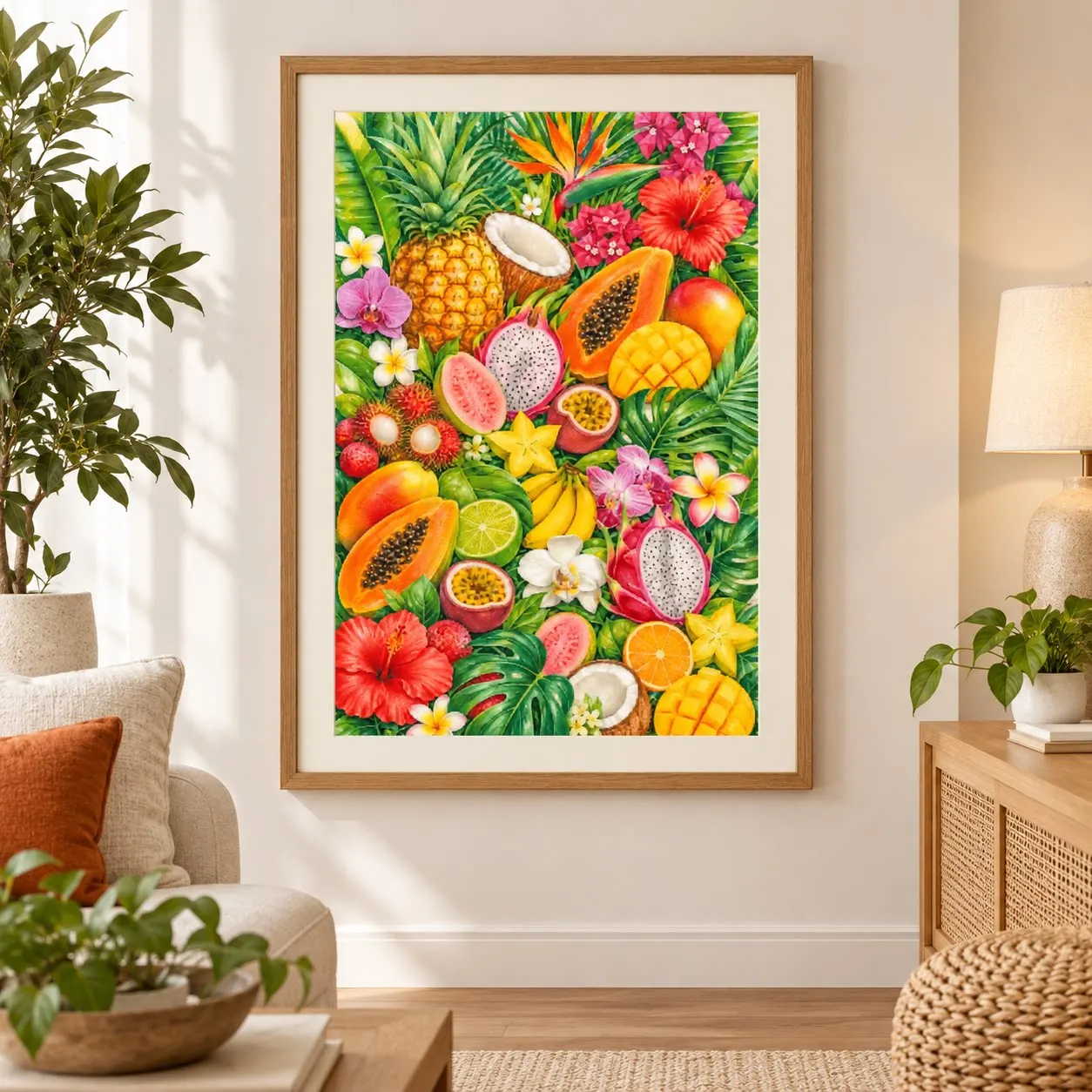 [ZZ9200-Tropical Fruit Story]11CT 14CT 16CT DIY Stamped Cross Stitch Kit with Printed Canvas and Cotton Threads Embroidery
