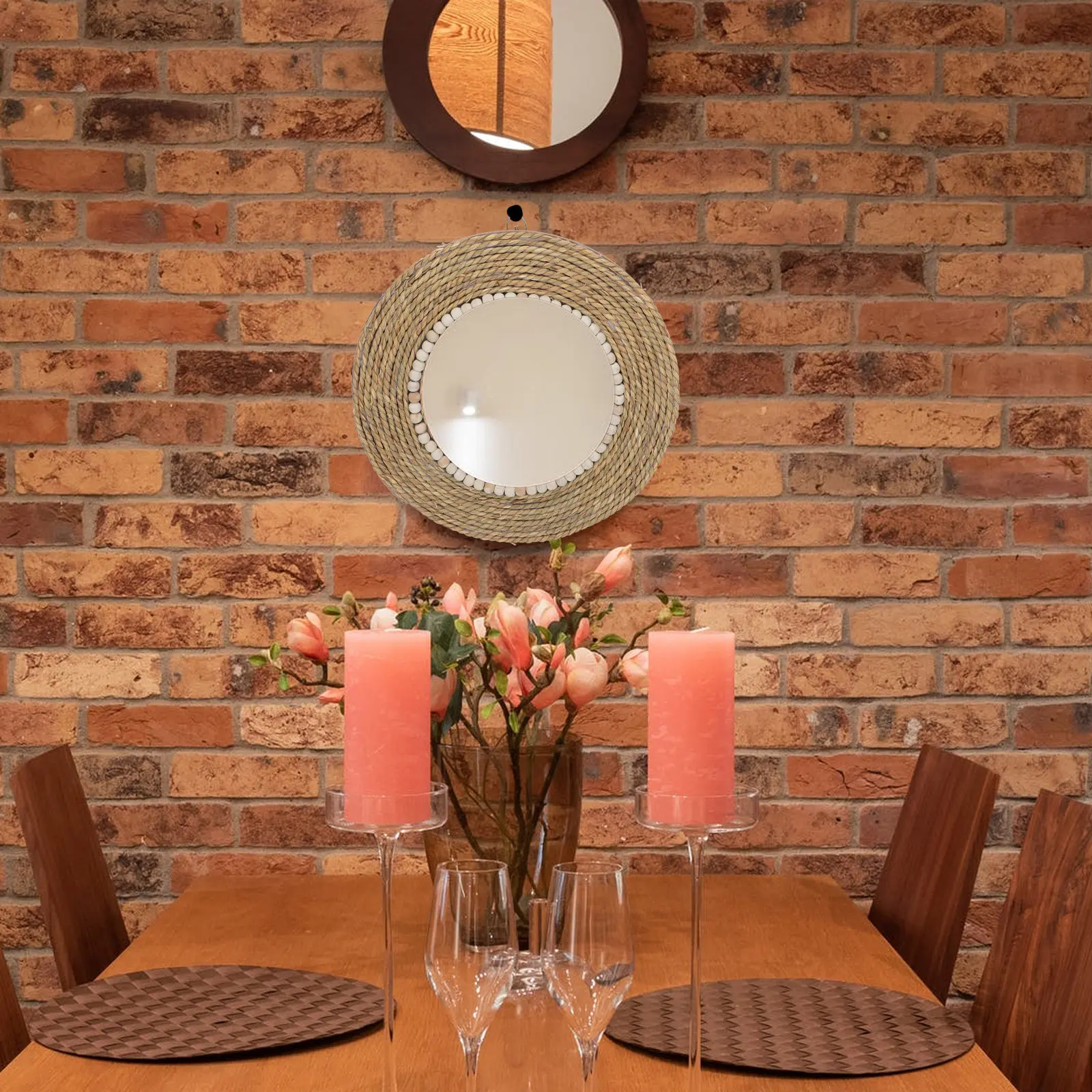 

Декоративное настенное зеркало с плетеным ротанговым дизайном, подвесное зеркало для дома, спальни, ванной комнаты, креативный предмет декора, идея для подарка