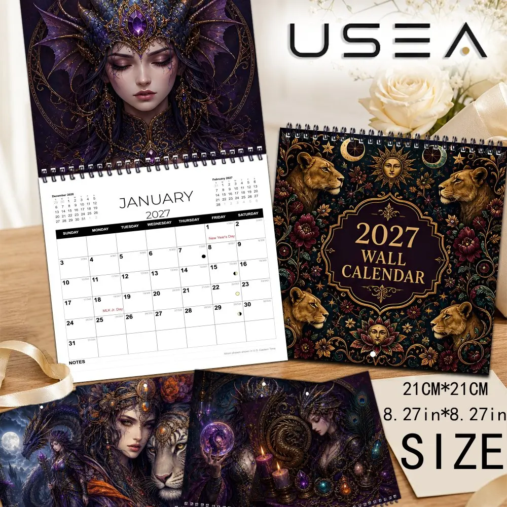 2027 Hanging Wall Calendar, 12-Month Monthly Planner & Habit Tracker, Celestial Majestic Lion Art, Christmas New Year Gift