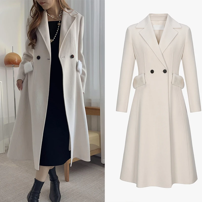 

Женское двустороннее пальто Ele с декоративной отделкой из норки, воротником-стойкой, приталенное, с длинными рукавами, из полиэстера