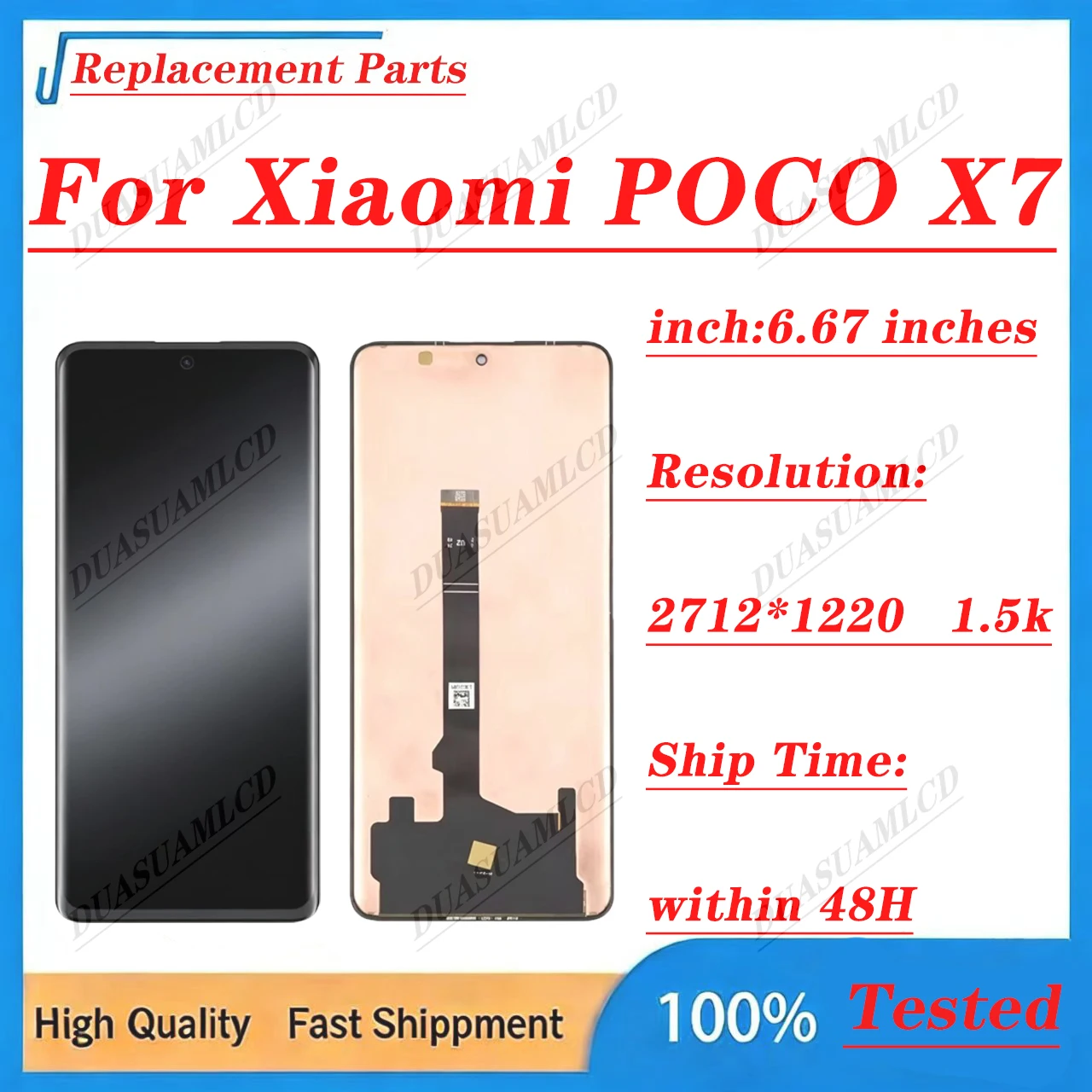 For Xiaomi POCO X7 AMOLED display touch screen assembly, 120Hz, supports fingerprints, replacement, 3-month warranty
