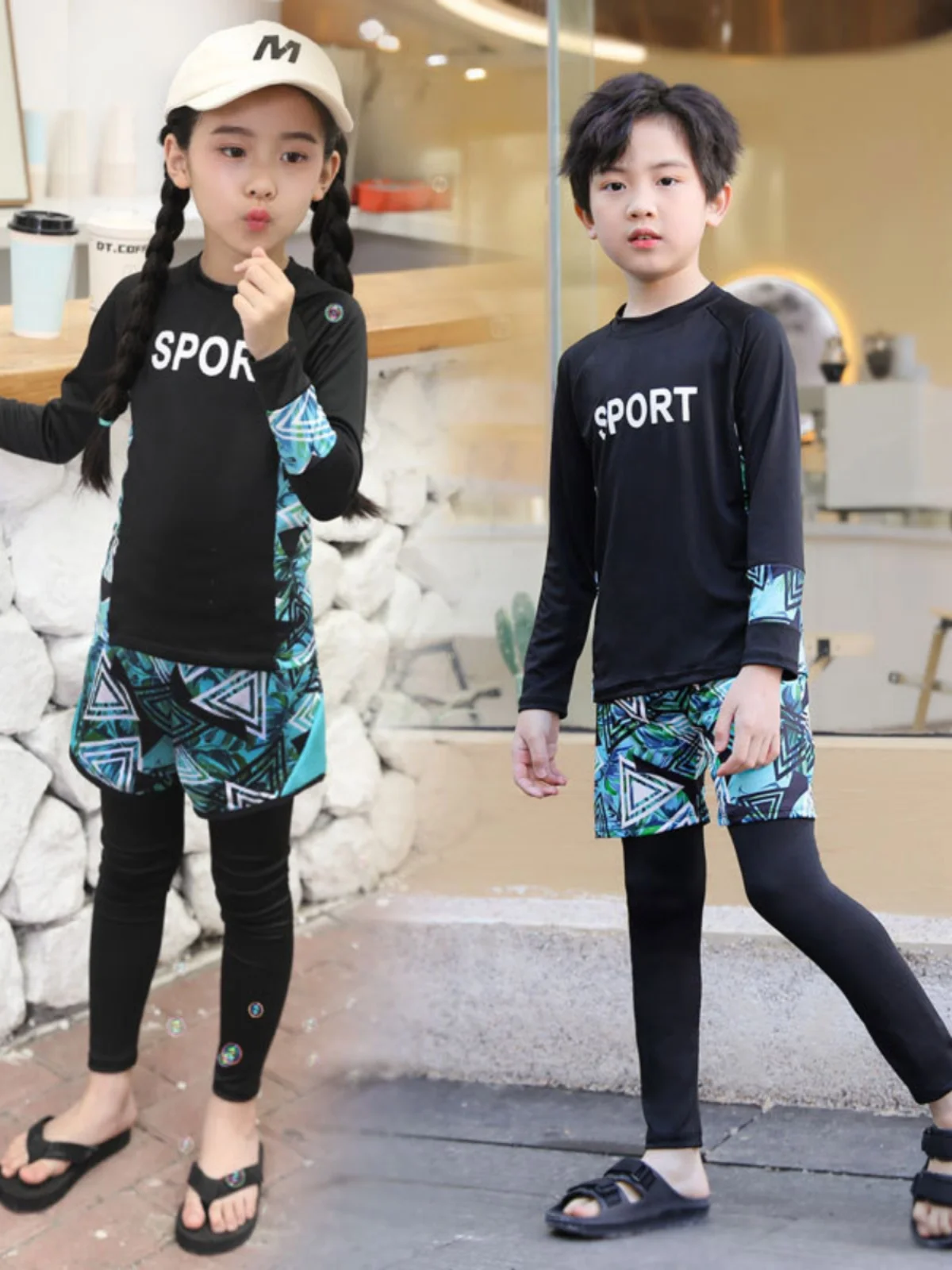 Traje de Baño Infantil de Dos Piezas, Conservador, Manga Larga, Térmico, de Secado Rápido, para Niños y Niñas, de Fibra de Po...