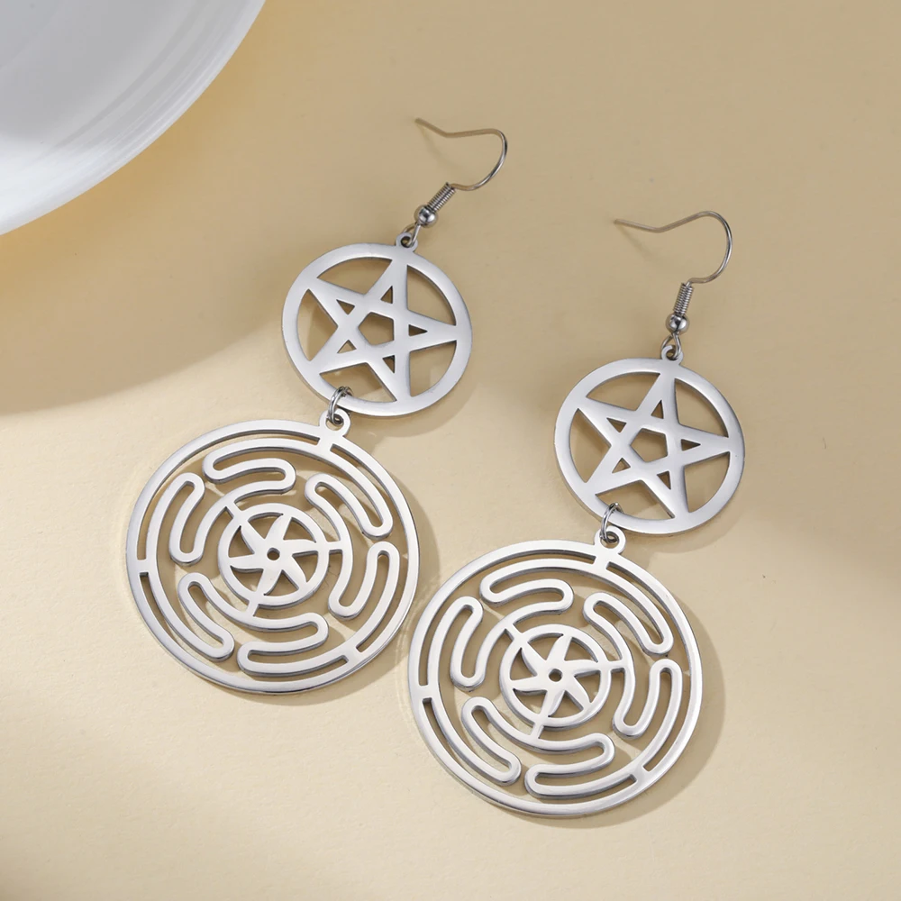 Dawapara Wheel of Hecate Pentagram Ohrringe Sigil of Lilith Mondgöttin Pentagramm Symbol Edelstahl Ohrringe Wicca Schmuck – Detail 11