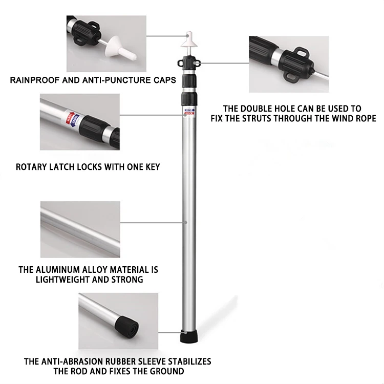 Factory price Strong loading adjustable aluminum tube flexible telescopic extension tarp tent pole