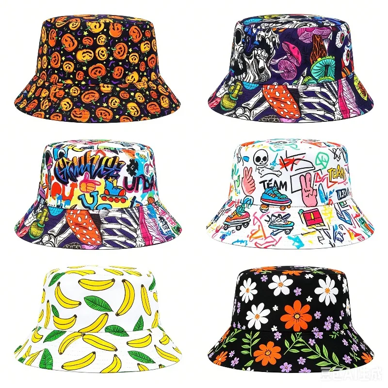 Creative Cucumber Pattern Printed Fisherman's Hat, Suitable for All Seasons, Foldable and Stylish, Perfect for Outdoor Travel