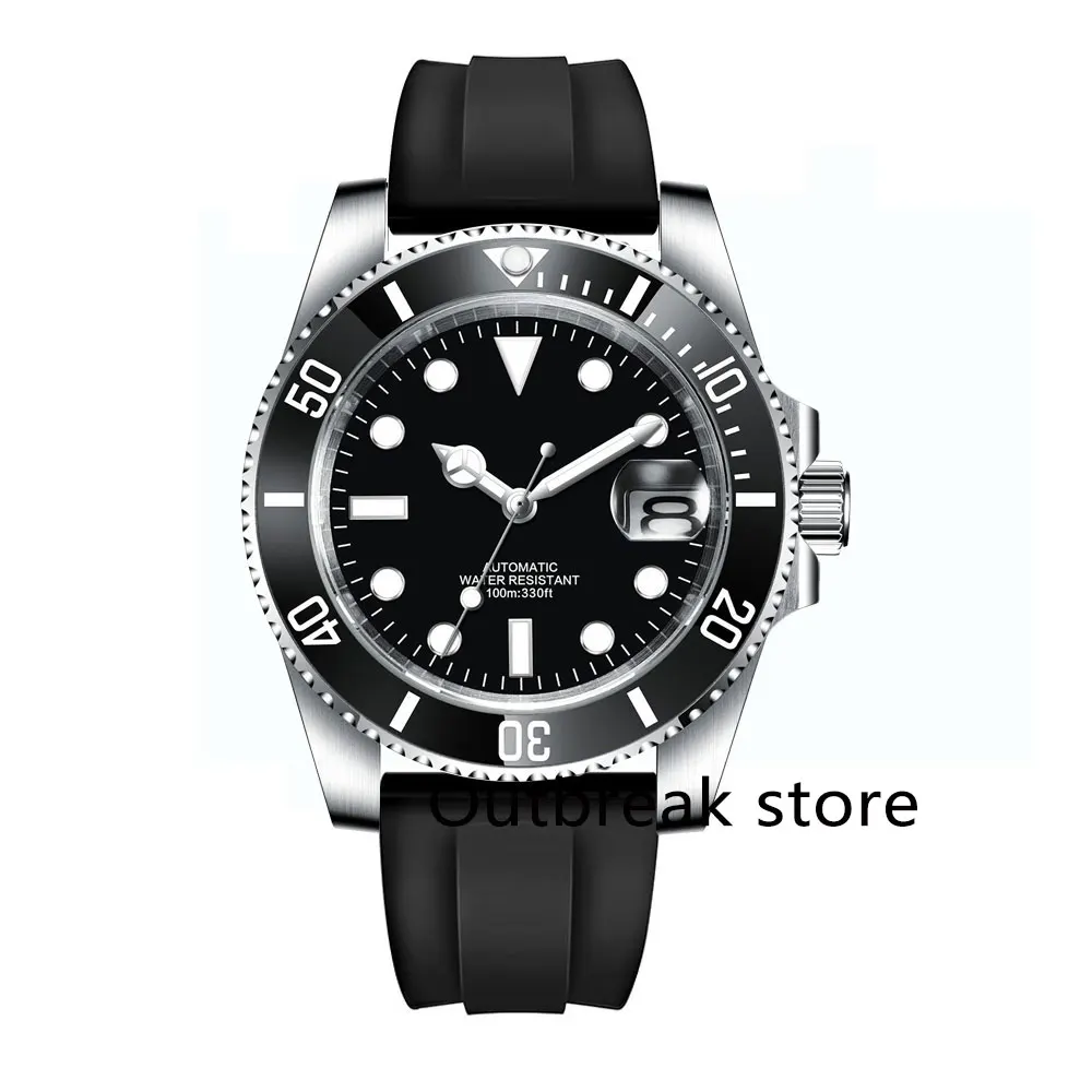 Corgeut Black Self Winding 40mm Men Watch Japan 24 Jewels NH35A Black Double Date  Glass Back Luminous Marks Sapphire